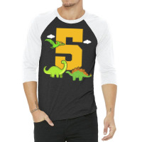 5th Birthday Dinosaur Retro 3/4 Sleeve Shirt | Artistshot