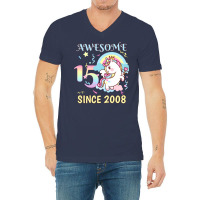 Cute Unicorn Rainbow 15th Birthday Awesome Since 2 V-neck Tee | Artistshot