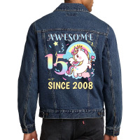 Cute Unicorn Rainbow 15th Birthday Awesome Since 2 Men Denim Jacket | Artistshot