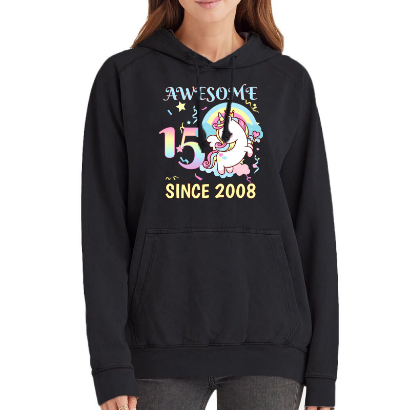 Cute Unicorn Rainbow 15th Birthday Awesome Since 2 Vintage Hoodie | Artistshot