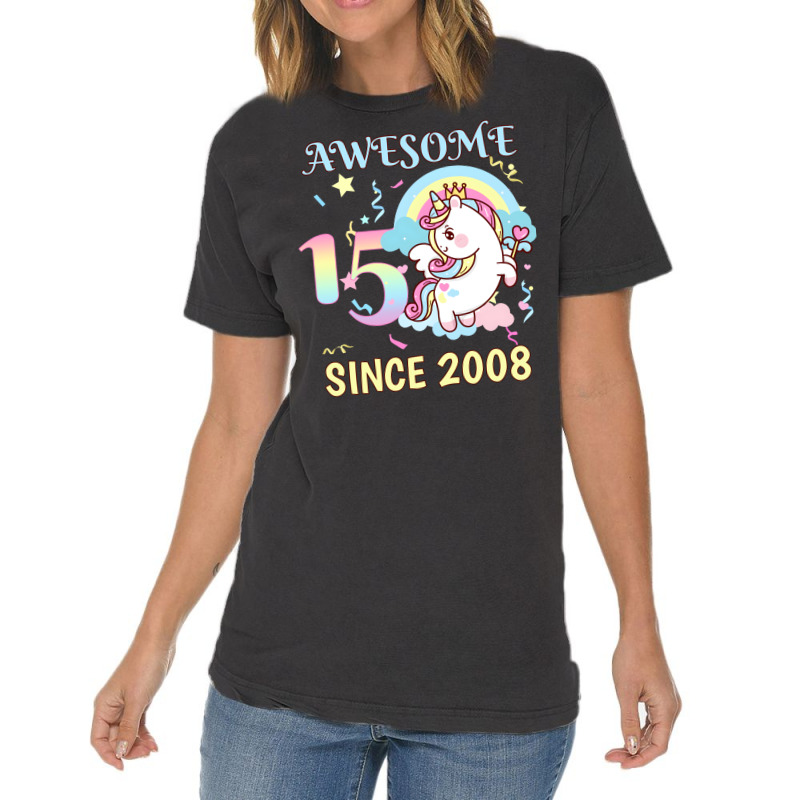 Cute Unicorn Rainbow 15th Birthday Awesome Since 2 Vintage T-shirt | Artistshot