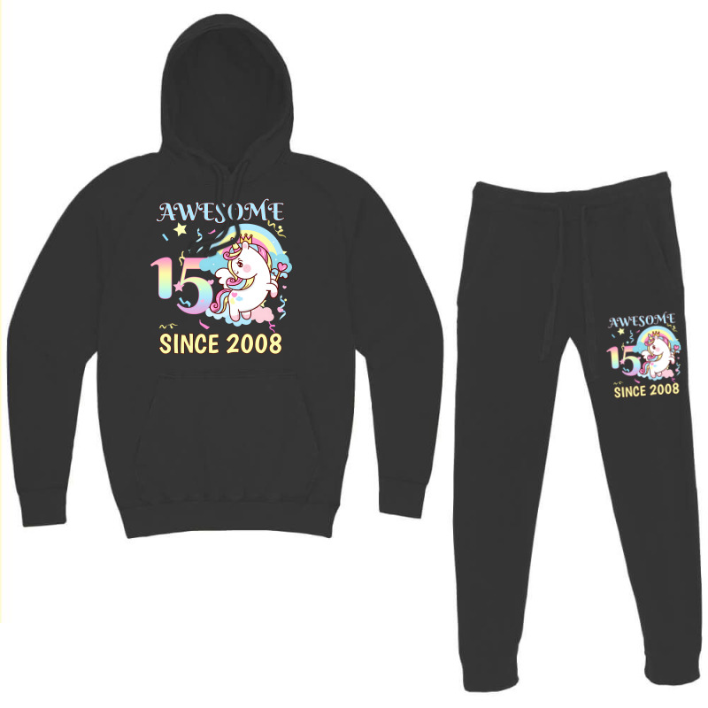 Cute Unicorn Rainbow 15th Birthday Awesome Since 2 Hoodie & Jogger Set | Artistshot