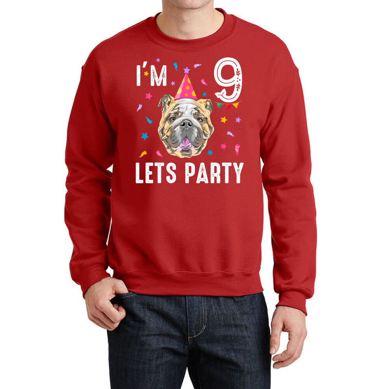 Lets Party 9th Birthday With English Bulldog Cute Crewneck Sweatshirt | Artistshot