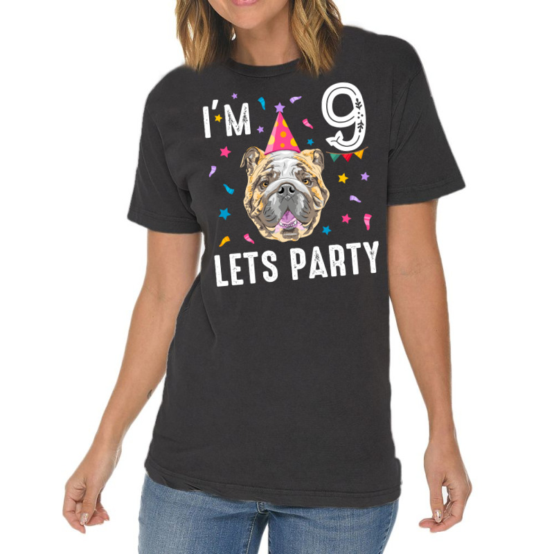 Lets Party 9th Birthday With English Bulldog Cute Vintage T-shirt | Artistshot