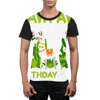 Cute Llamas Pawpaw Of The Birthday Girl Blue Graphic T-shirt | Artistshot