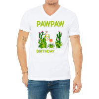 Cute Llamas Pawpaw Of The Birthday Girl Blue V-neck Tee | Artistshot