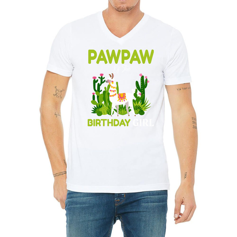 Cute Llamas Pawpaw Of The Birthday Girl Blue V-neck Tee | Artistshot