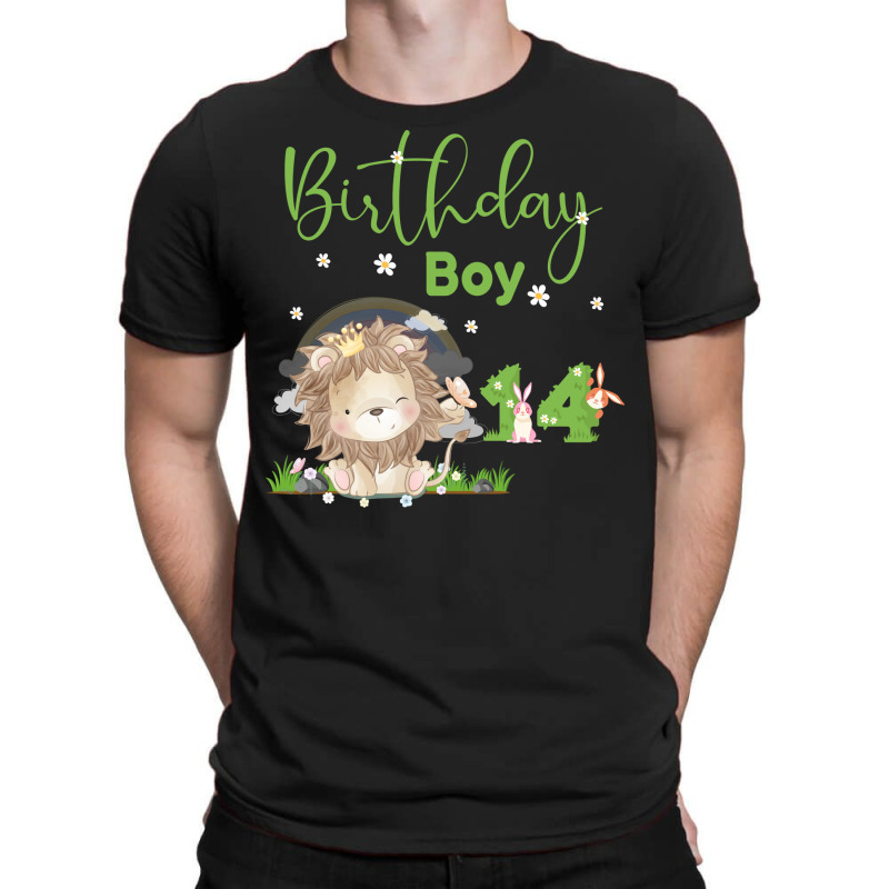 Cute Lion 14th Birthday Boy Green T-Shirt by knapetolamj | Artistshot