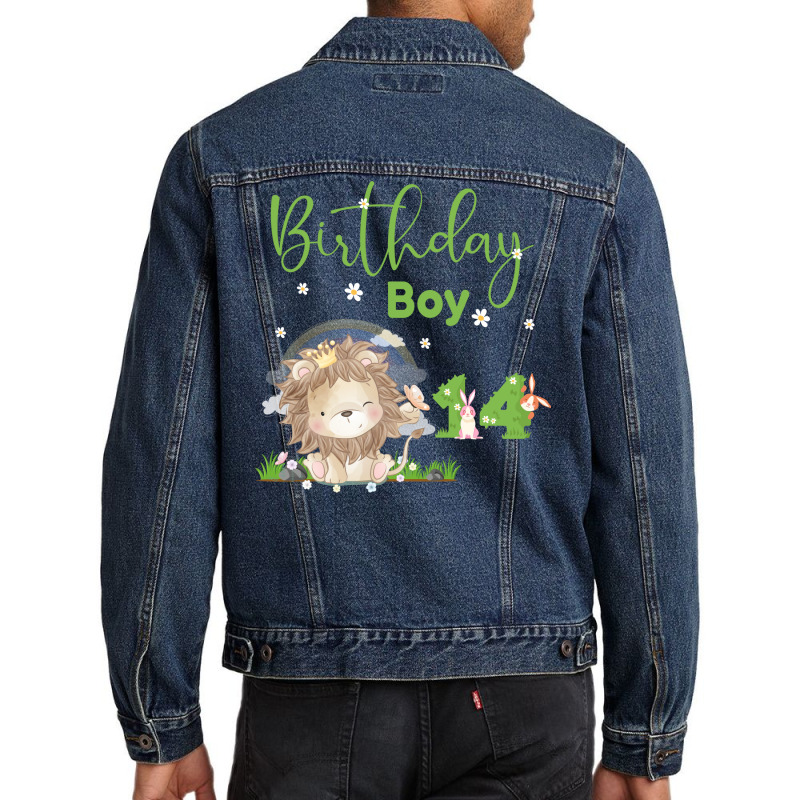 Cute Lion 14th Birthday Boy Green Men Denim Jacket by knapetolamj | Artistshot