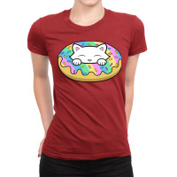 Cute White Kitten Eating A Yummy Looking Rainbow D Ladies Fitted T-shirt | Artistshot