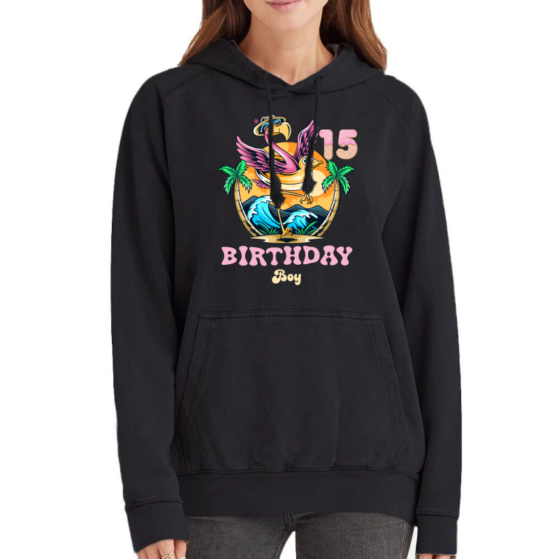 Cute Flamingo 15th Birthday Boy Vintage Vintage Hoodie | Artistshot