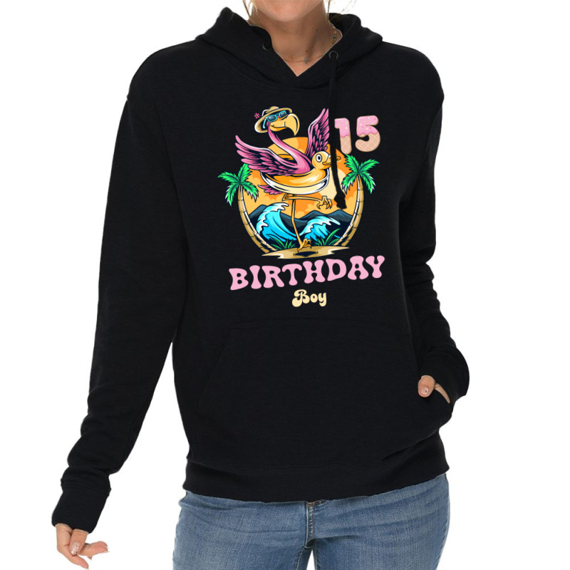 Cute Flamingo 15th Birthday Boy Vintage Lightweight Hoodie | Artistshot