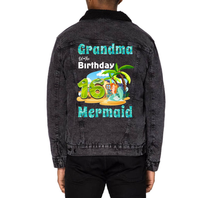 Cute Mermaid Gramma Of The 16th Birthday Trending Unisex Sherpa-lined Denim Jacket | Artistshot