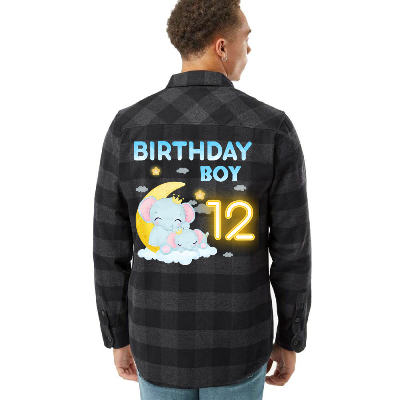 Cute Elephant 12th Birthday Boy Hipster Flannel Shirt | Artistshot