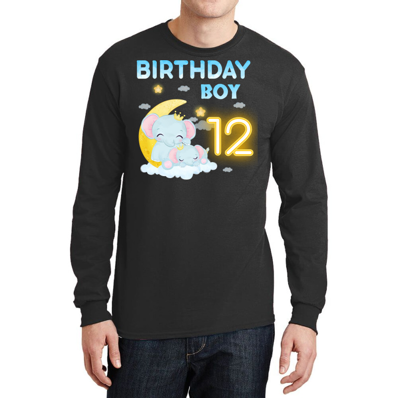 Cute Elephant 12th Birthday Boy Hipster Long Sleeve Shirts | Artistshot