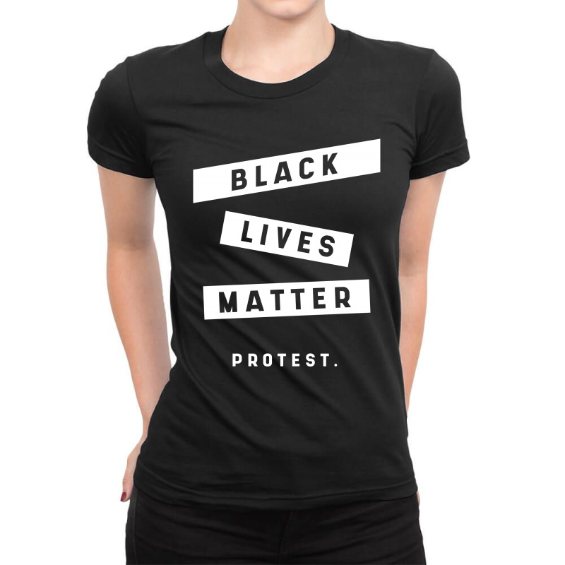 Simple Black Lives Matter In Black And White Letters - Protest Gifts Ladies Fitted T-Shirt by Diogo Calheiros | Artistshot