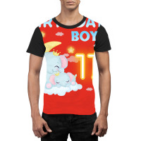 Cute Elephant 17th Birthday Boy Red Graphic T-shirt | Artistshot