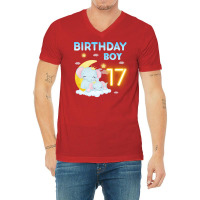 Cute Elephant 17th Birthday Boy Red V-neck Tee | Artistshot