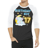 Cute Elephant 17th Birthday Boy Red 3/4 Sleeve Shirt | Artistshot