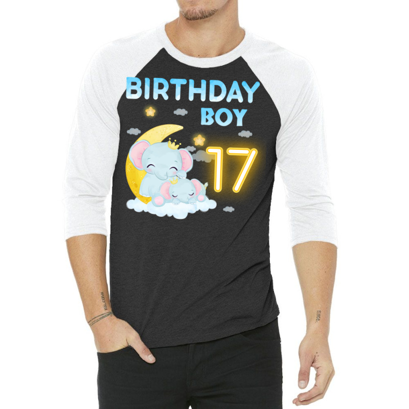 Cute Elephant 17th Birthday Boy Red 3/4 Sleeve Shirt | Artistshot