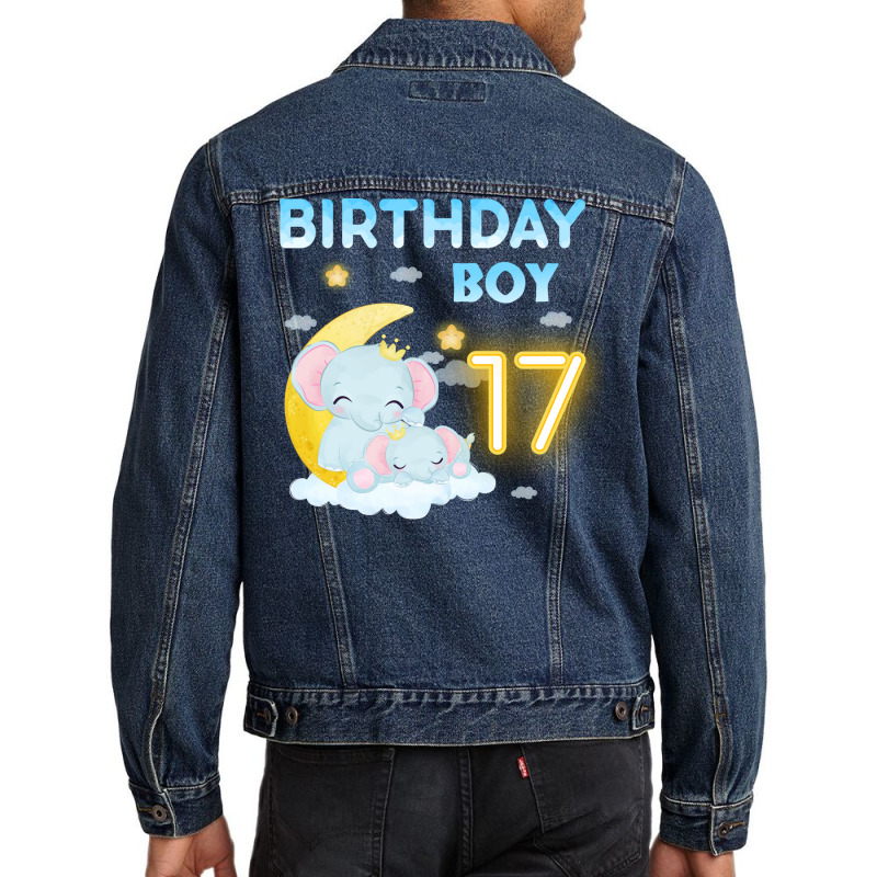 Cute Elephant 17th Birthday Boy Red Men Denim Jacket | Artistshot