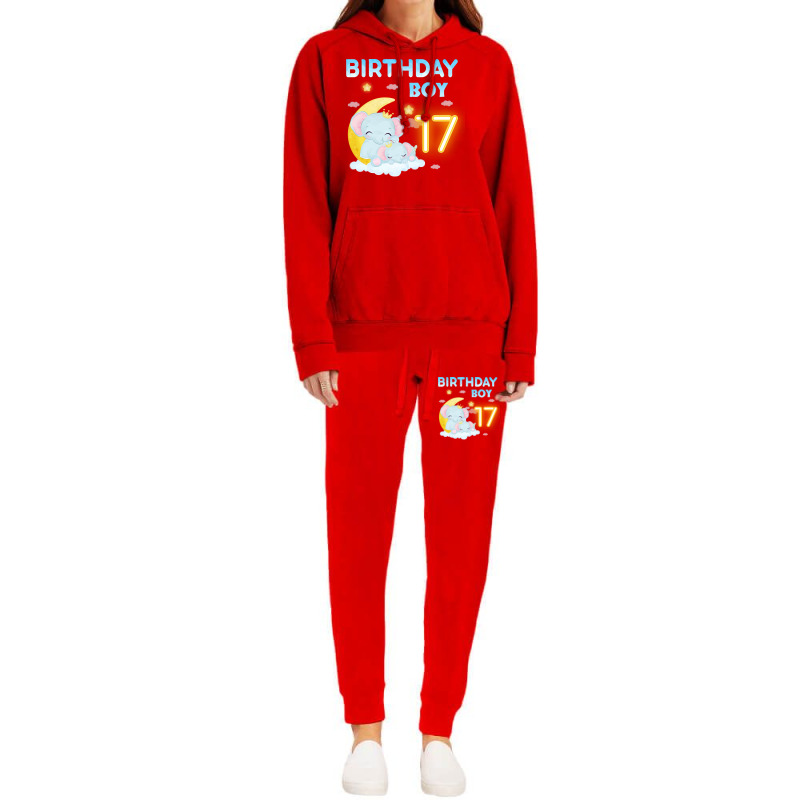 Cute Elephant 17th Birthday Boy Red Hoodie & Jogger Set | Artistshot