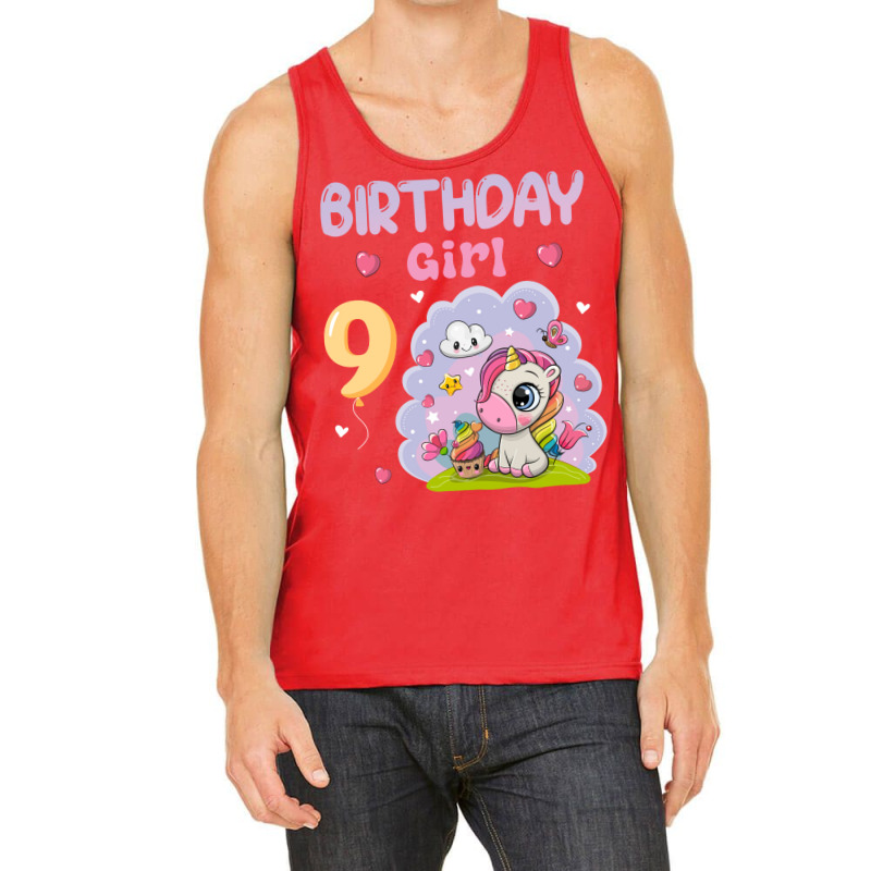 Cute Unicorn 9th Birthday Girl Blue Tank Top | Artistshot