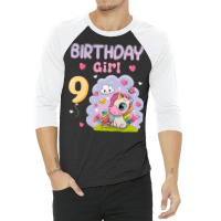 Cute Unicorn 9th Birthday Girl Blue 3/4 Sleeve Shirt | Artistshot