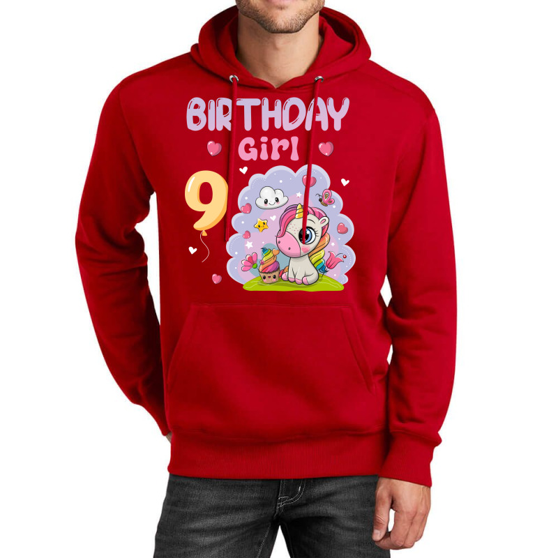 Cute Unicorn 9th Birthday Girl Blue Unisex Hoodie | Artistshot