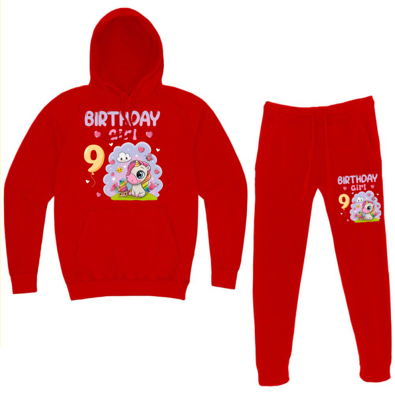 Cute Unicorn 9th Birthday Girl Blue Hoodie & Jogger Set | Artistshot