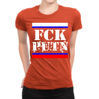 Fuck Putin Fck Putin Flag Shots In White Ladies Fitted T-shirt | Artistshot