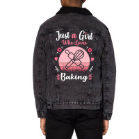 Just A Girl Who Loves Baking Pink Retro Vintage Gi Unisex Sherpa-lined Denim Jacket | Artistshot