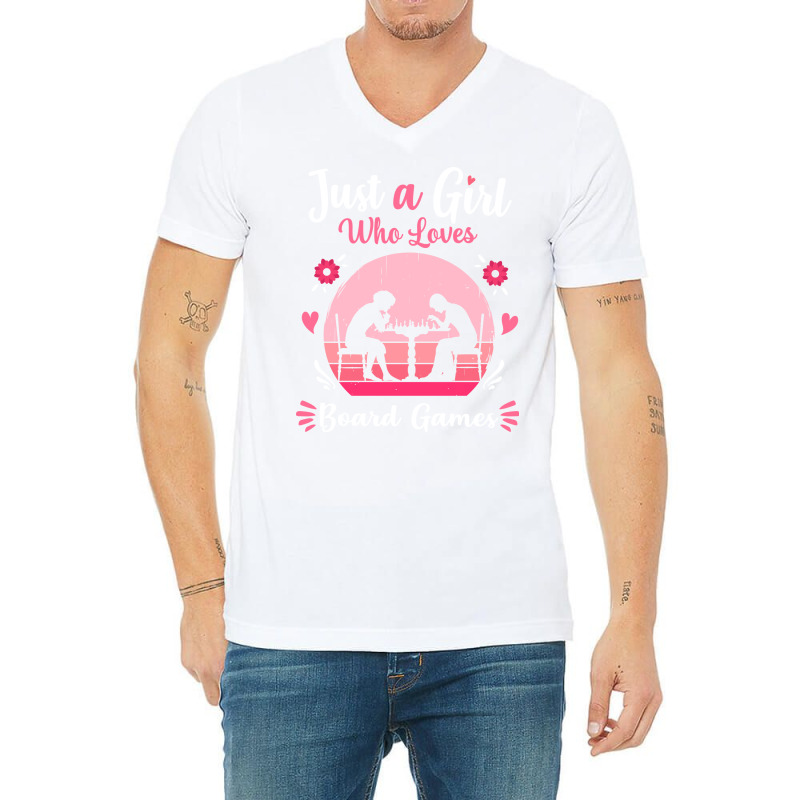 Just A Girl Who Loves Board Games Pink Retro Vinta V-neck Tee | Artistshot