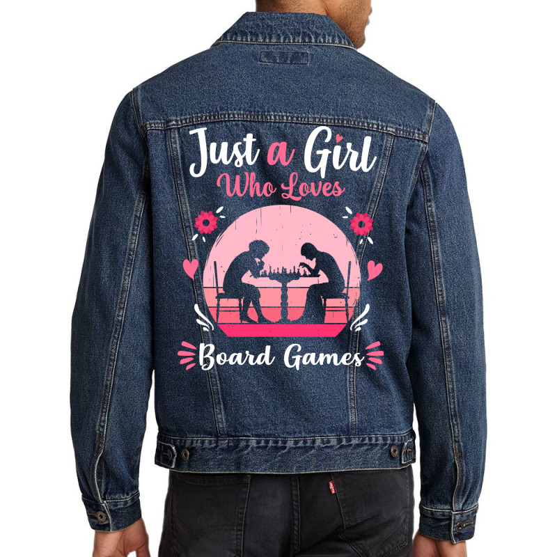 Just A Girl Who Loves Board Games Pink Retro Vinta Men Denim Jacket | Artistshot