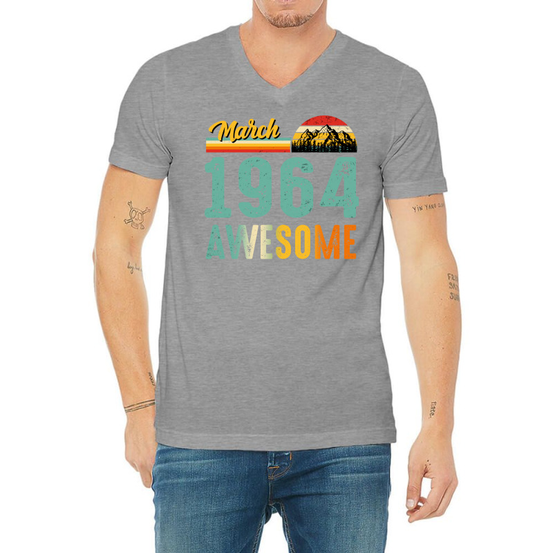 March 1964 Birthday Gift  Vintage March 1964 Aweso V-neck Tee | Artistshot