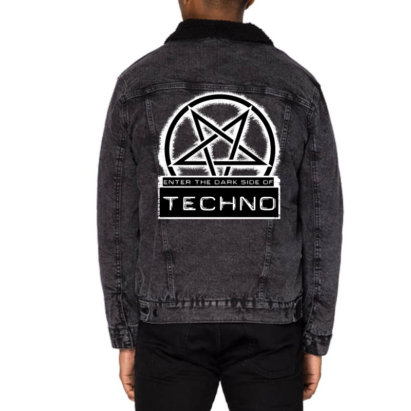 Dark Side Of Techno White Humor Unisex Sherpa-lined Denim Jacket | Artistshot