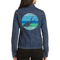 Diver Retro Sunset Scuba Diving Diver Hippie Ladies Denim Jacket | Artistshot