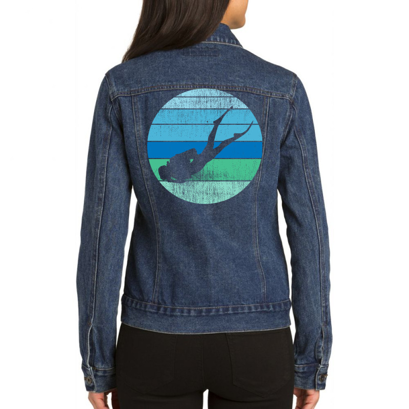 Diver Retro Sunset Scuba Diving Diver Hippie Ladies Denim Jacket by awuyahimrit4 | Artistshot