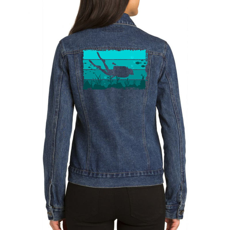 Diver Scuba Diving Diver Blue Ladies Denim Jacket by nossyhinzent | Artistshot