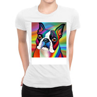 Boston Terrier Rainbow Painting Trending Boy Ladies Fitted T-shirt | Artistshot