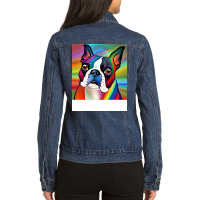 Boston Terrier Rainbow Painting Trending Boy Ladies Denim Jacket | Artistshot