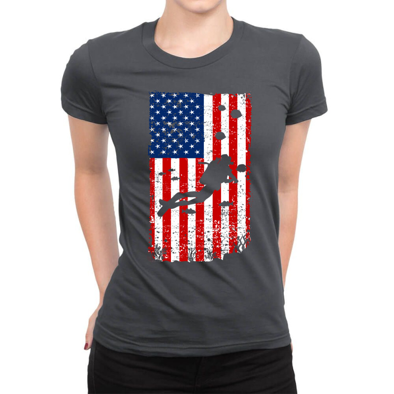 American Flag Diver Scuba Diving Diver Nature Ladies Fitted T-Shirt by piisknishtay | Artistshot