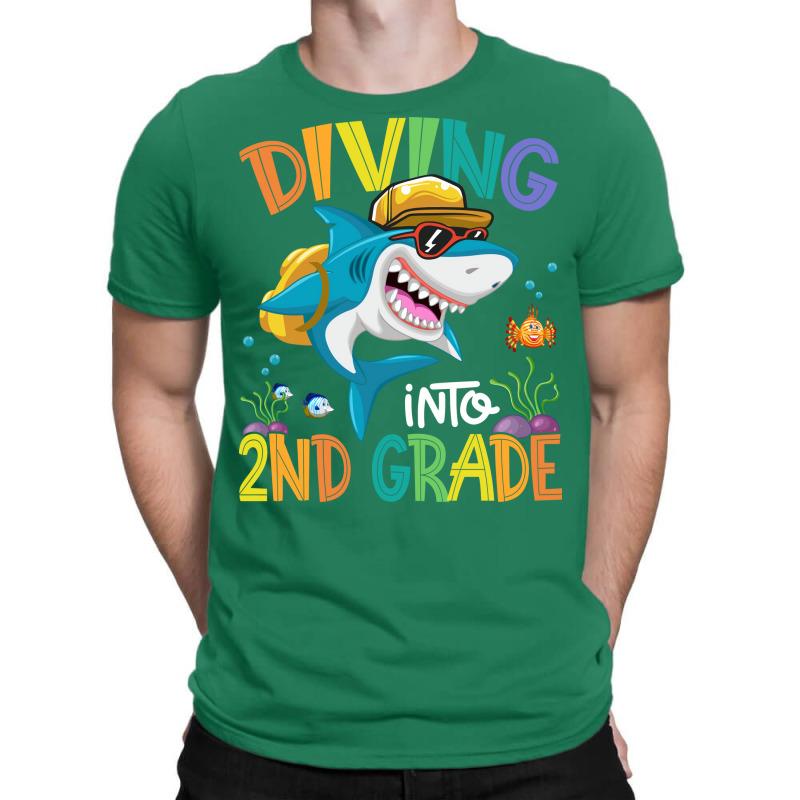 Diving Into 2nd Grade Shark Backpack Back To Schoo T-shirt | Artistshot