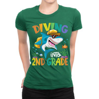 Diving Into 2nd Grade Shark Backpack Back To Schoo Ladies Fitted T-shirt | Artistshot