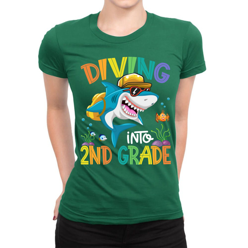 Diving Into 2nd Grade Shark Backpack Back To Schoo Ladies Fitted T-Shirt by subikreiamf | Artistshot