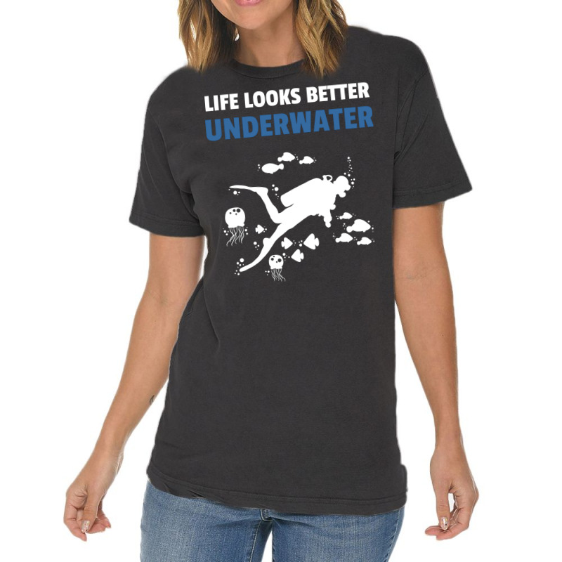 Life Looks Better Underwater Diving Diver Yellow 7 Vintage T-shirt | Artistshot