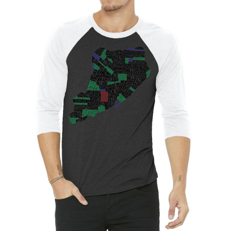 Staten Island New York Typographic Map 3/4 Sleeve Shirt | Artistshot