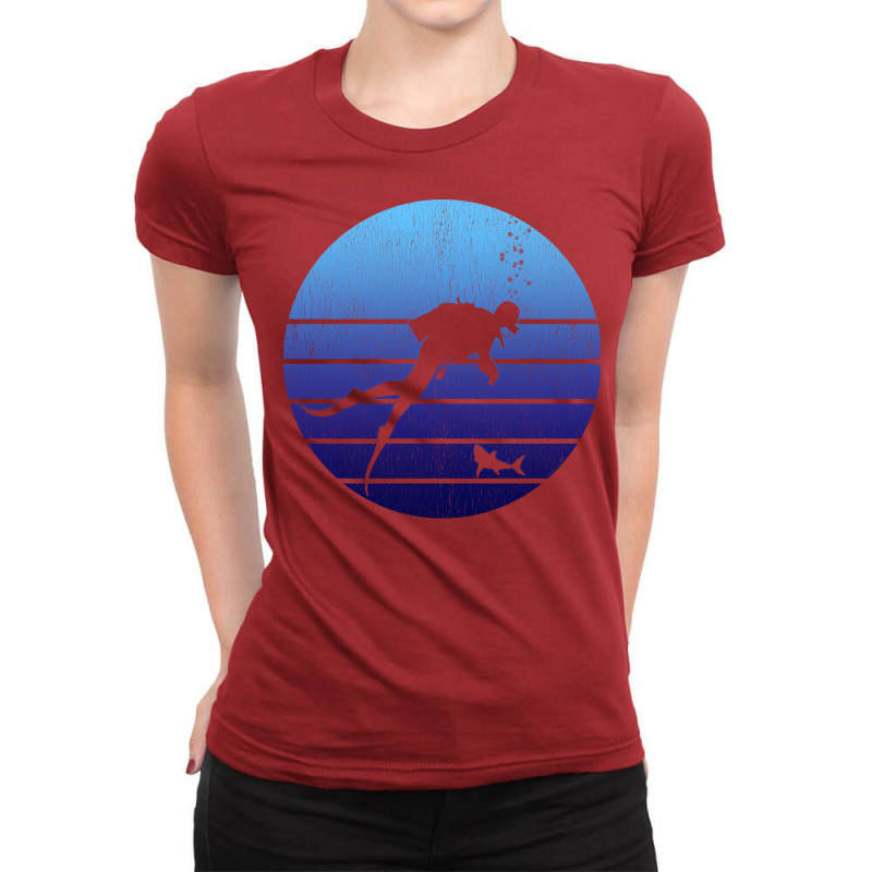 Cool Retro Distressed Blue Ocean Sunset Scuba Dive Ladies Fitted T-Shirt by mimohpaposc | Artistshot