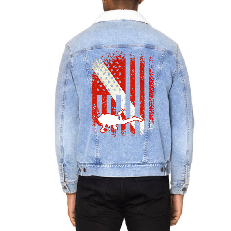 American Diver Down Flag Us Flag Dive Tumblr Humor Unisex Sherpa-lined Denim Jacket | Artistshot