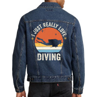 I Just Really Love Diving 80s Retro Vintage Sunset Men Denim Jacket | Artistshot